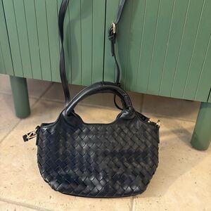 Woven Black Leather Crossbody Bag